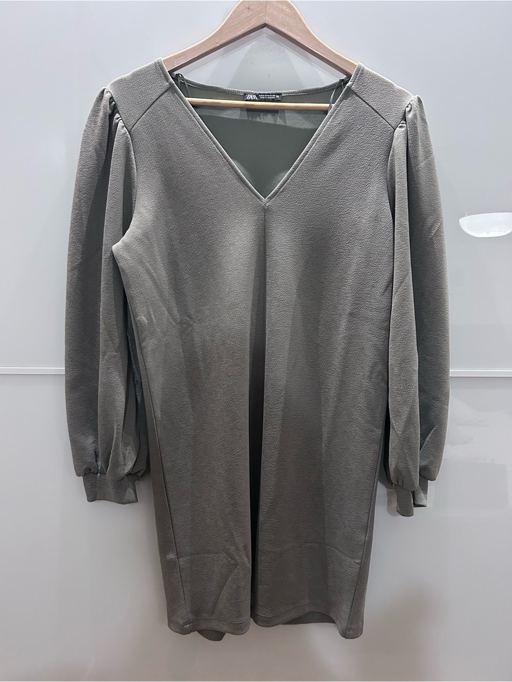 ZARA Olive Green V-Neck Long Sleeve Dress